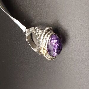 Barbara Bixby Designer Amethyst East West Ring 925 Sterling Silver 18k Gold